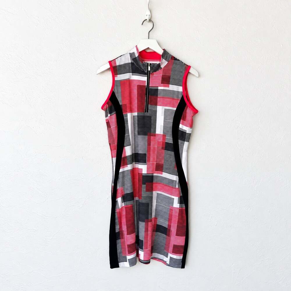 TAIL Activewear Red Black White Geometric Zip Front Sleeveless Golf Dress M
